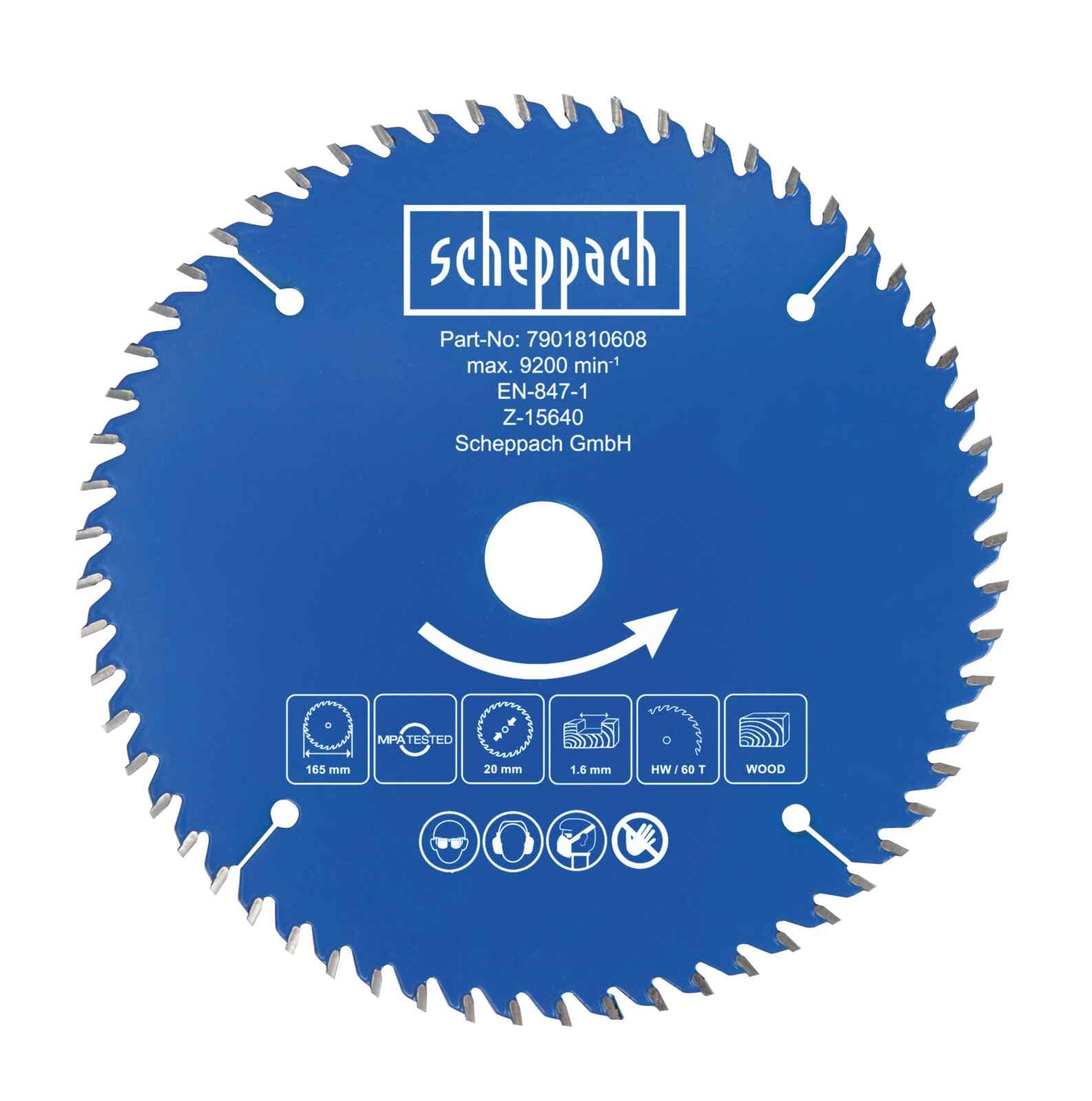Disco Sierra Circular 6 1/2" 60 Dientes para Madera Scheppach - Vista lateral