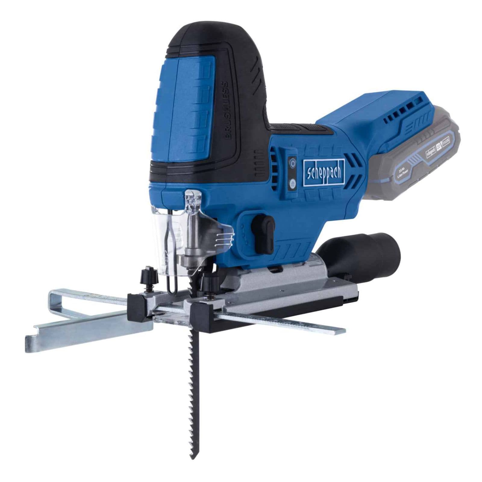 Sierra Caladora Inalámbrica Brushless 20V Scheppach - Caladora de Madera a Batería - Vista lateral