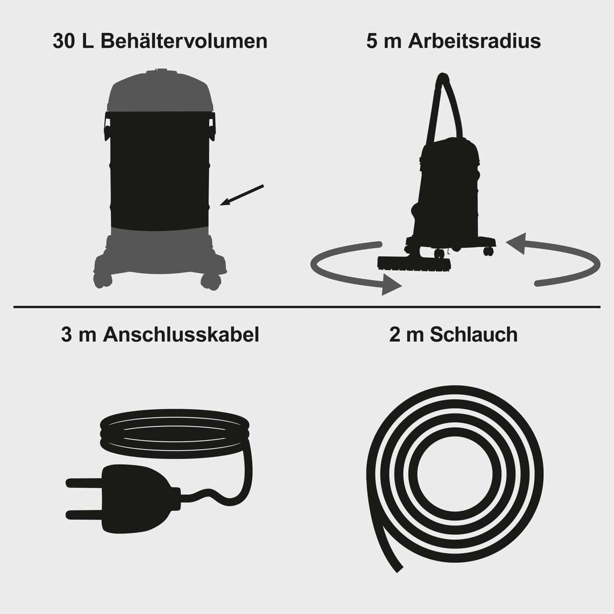 Aspiradora Seco y Húmedo 1200W Tanque 30L Scheppach Black Edition - Vista 8