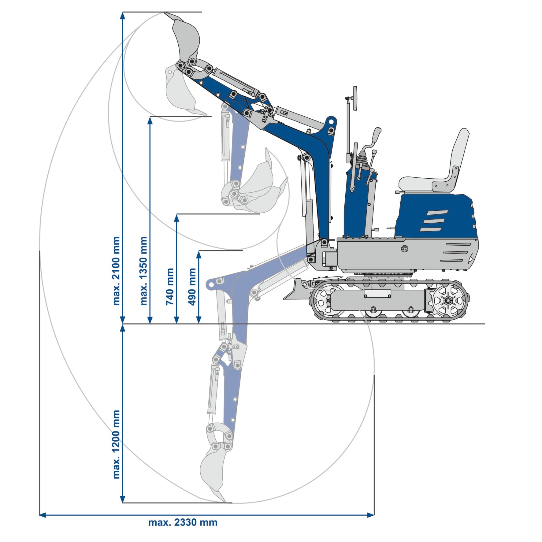 Mini Excavadora 8.5HP Orugas Scheppach - Alcance 2330mm, Miniexcavadora - Vista 7